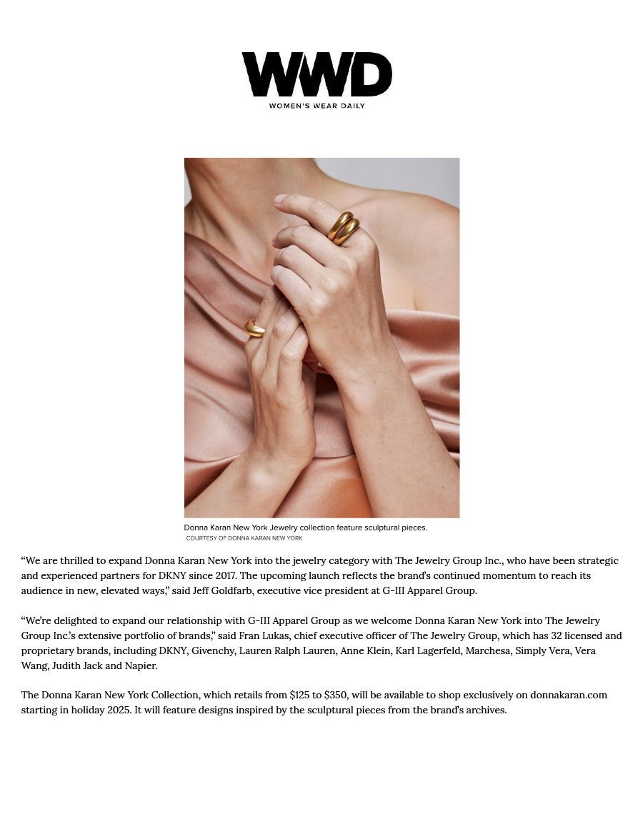 Editorial of WWD: Donna Karan Extends Deal With The Jewelry Group, Inc.